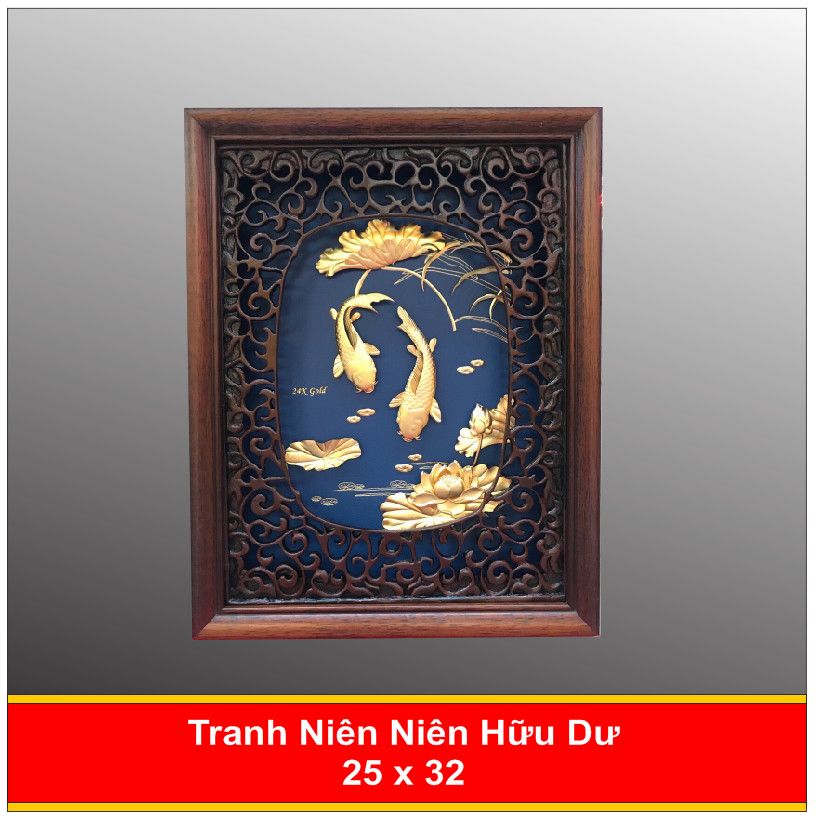 Tranh Cá Chép Hoa Sen Mạ Vàng 24K - 2532 Xanh