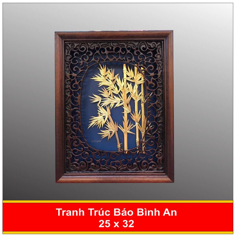Tranh Trúc Báo Bình An Mạ Vàng 24K