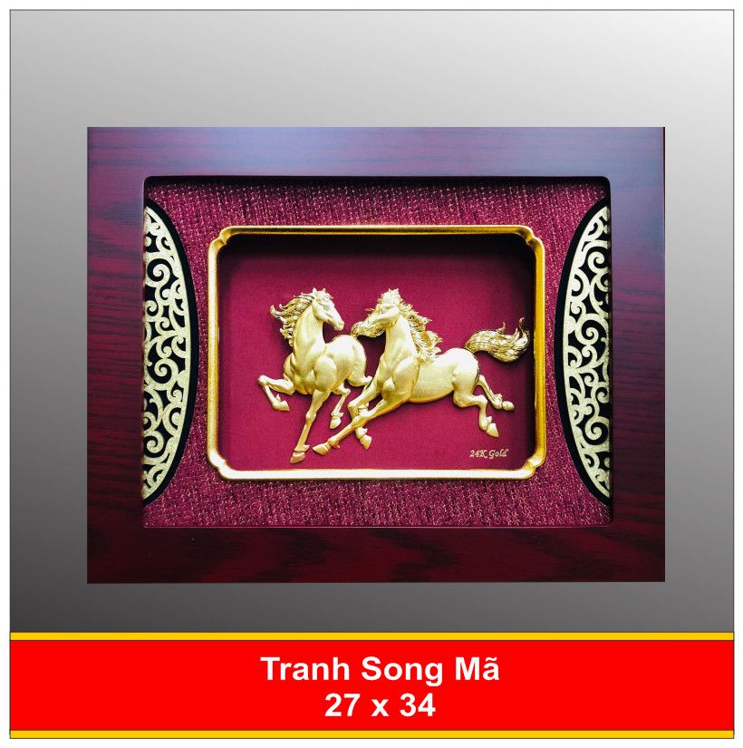  Tranh 3 Con Ngựa - Mã Đáo Thành Công Mạ Vàng 24K 