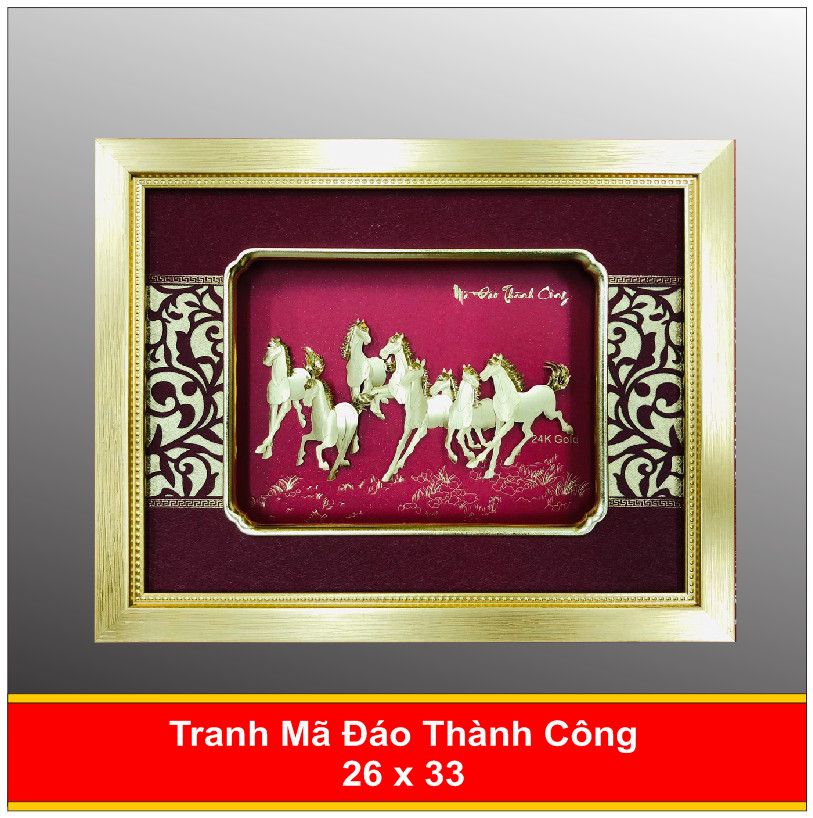  Tranh 3 Con Ngựa - Mã Đáo Thành Công Mạ Vàng 24K 