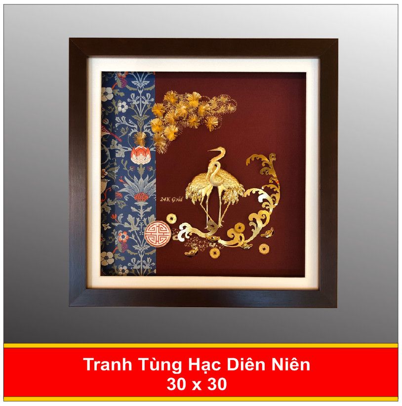Tranh Tùng Hạc Diên Niên Mạ Vàng - 4281 Nền Xanh