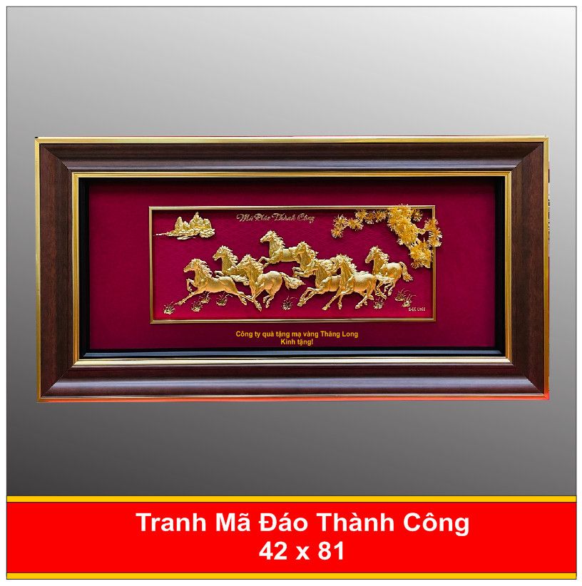 Tranh Mã Đáo Thành Công Phủ Vàng 24K - 4281 Xanh