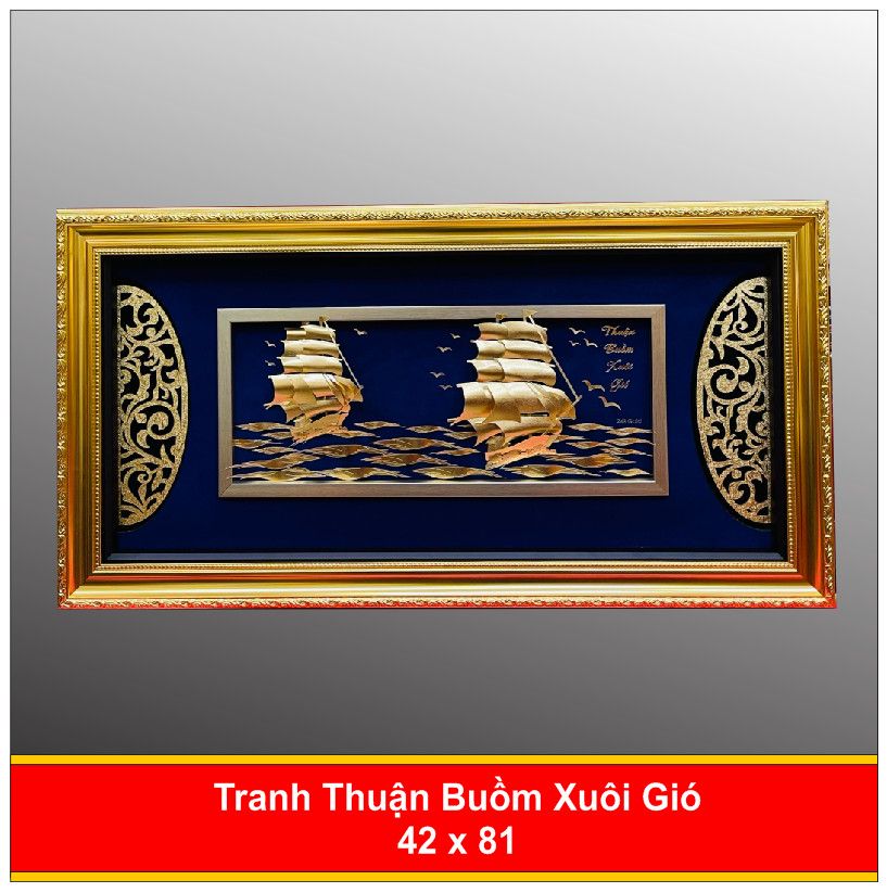  Tranh Thuận Buồm Xuôi Gió Mạ Vàng - 6080 Nền Xanh 