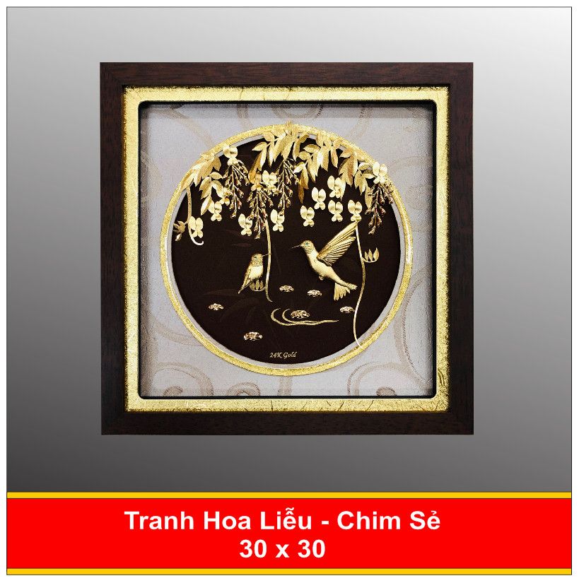  Tranh Hoa Lan Chim Sẻ  Mạ Vàng 24K 