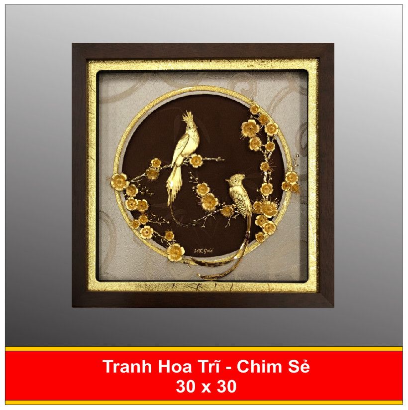  Tranh Hoa Lan Chim Sẻ  Mạ Vàng 24K 