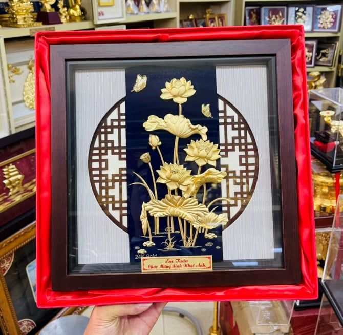 Tranh Hoa Sen Mạ Vàng 30x30