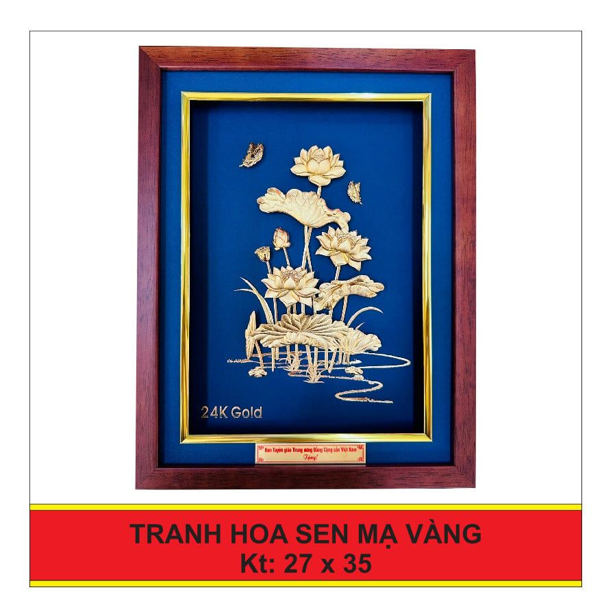 Tranh Hoa Sen Mạ Vàng nền Xanh