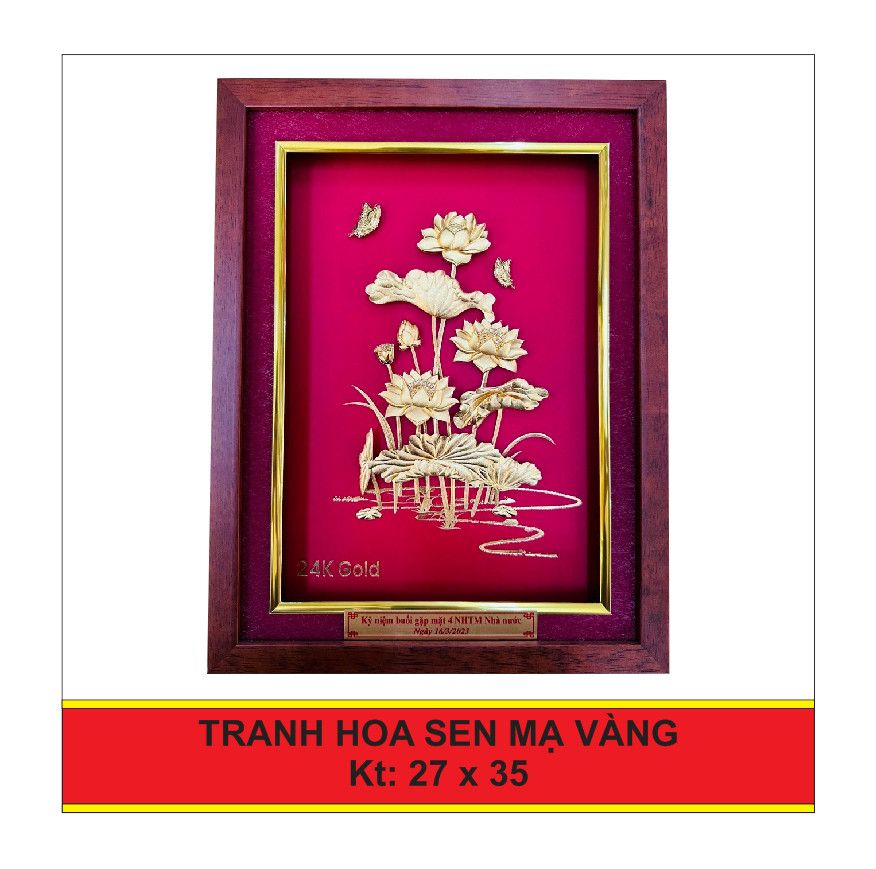 Tranh Hoa Sen Mạ Vàng nền Xanh