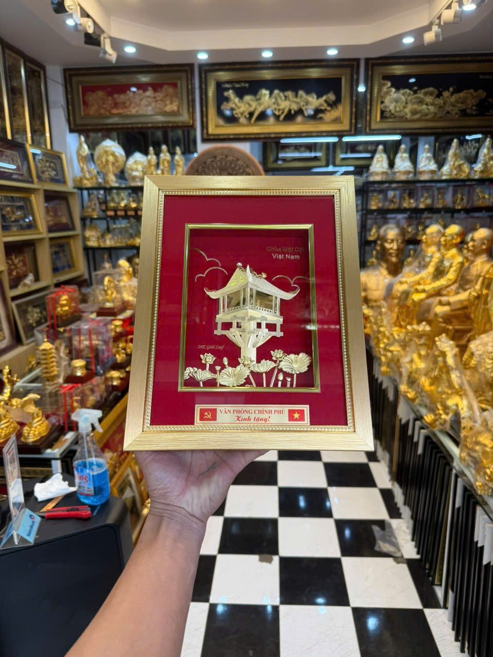 Tranh Chùa Một Cột Mạ Vàng 24K