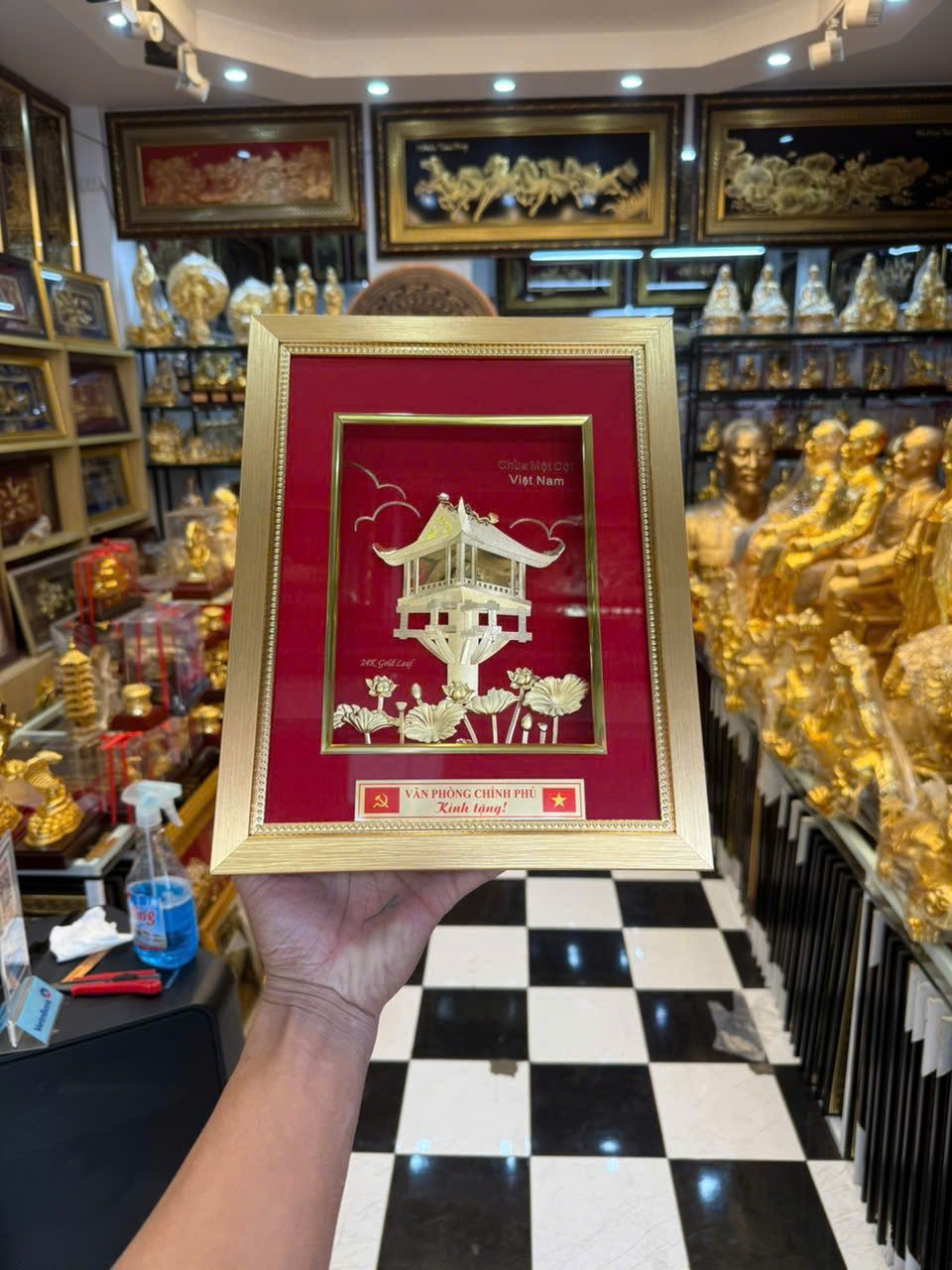 Tranh Chùa Một Cột Mạ Vàng 24K