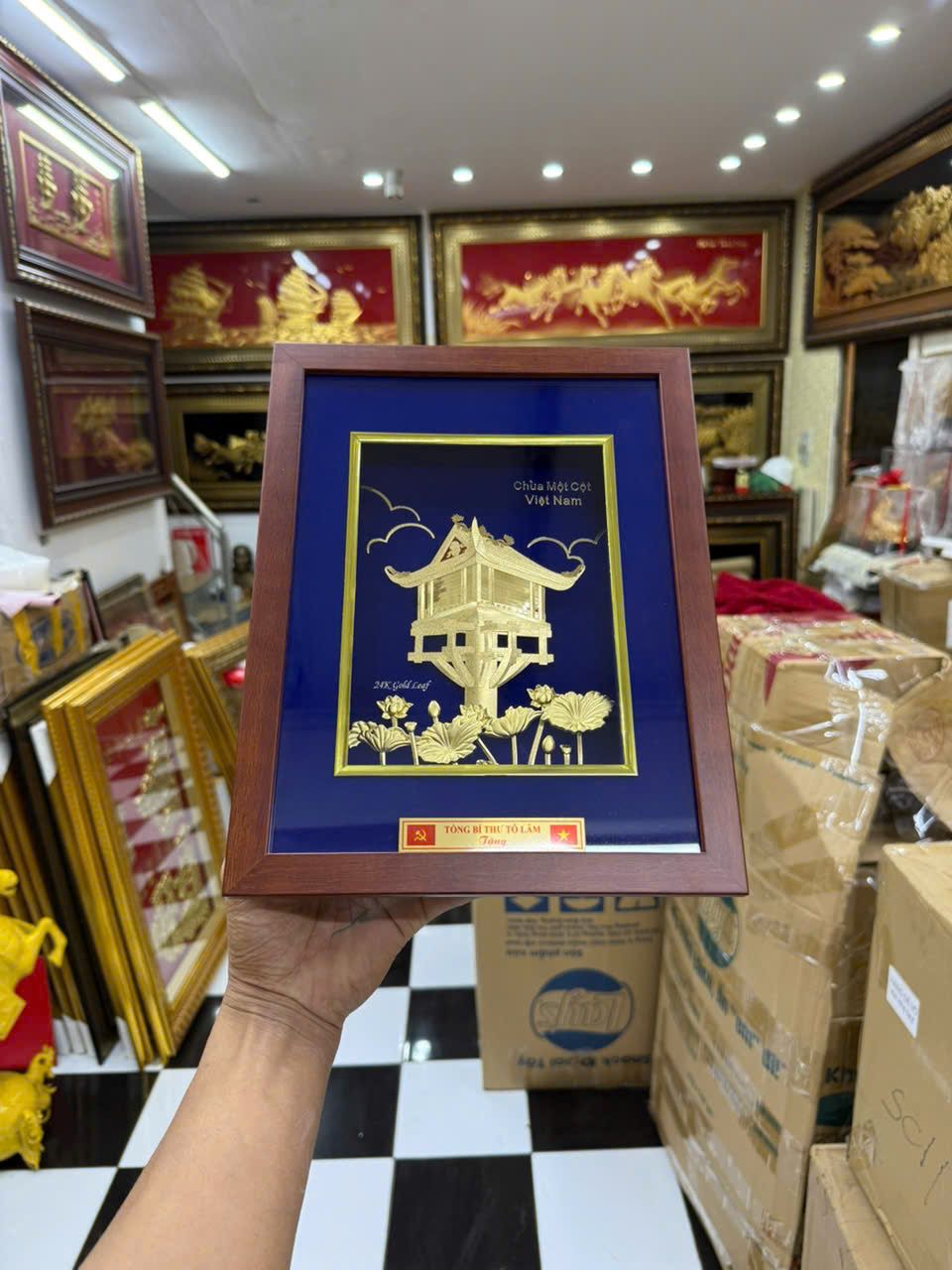 Tranh Chùa Một Cột Mạ Vàng