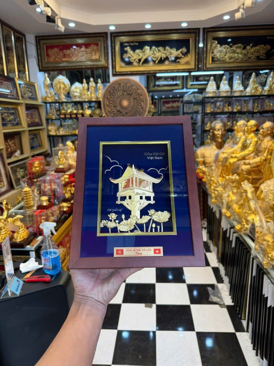 Tranh Chùa Một Cột Mạ Vàng 24K