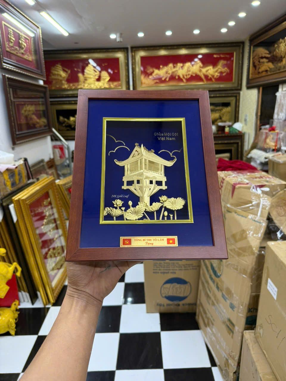 Tranh Chùa Một Cột Mạ Vàng 24K