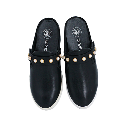 Giày Da Nữ Slip On Đính Hạt Cườm Đen 593.11