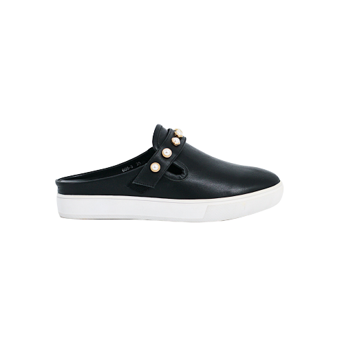 Giày Da Nữ Slip On Đính Hạt Cườm Đen 593.11