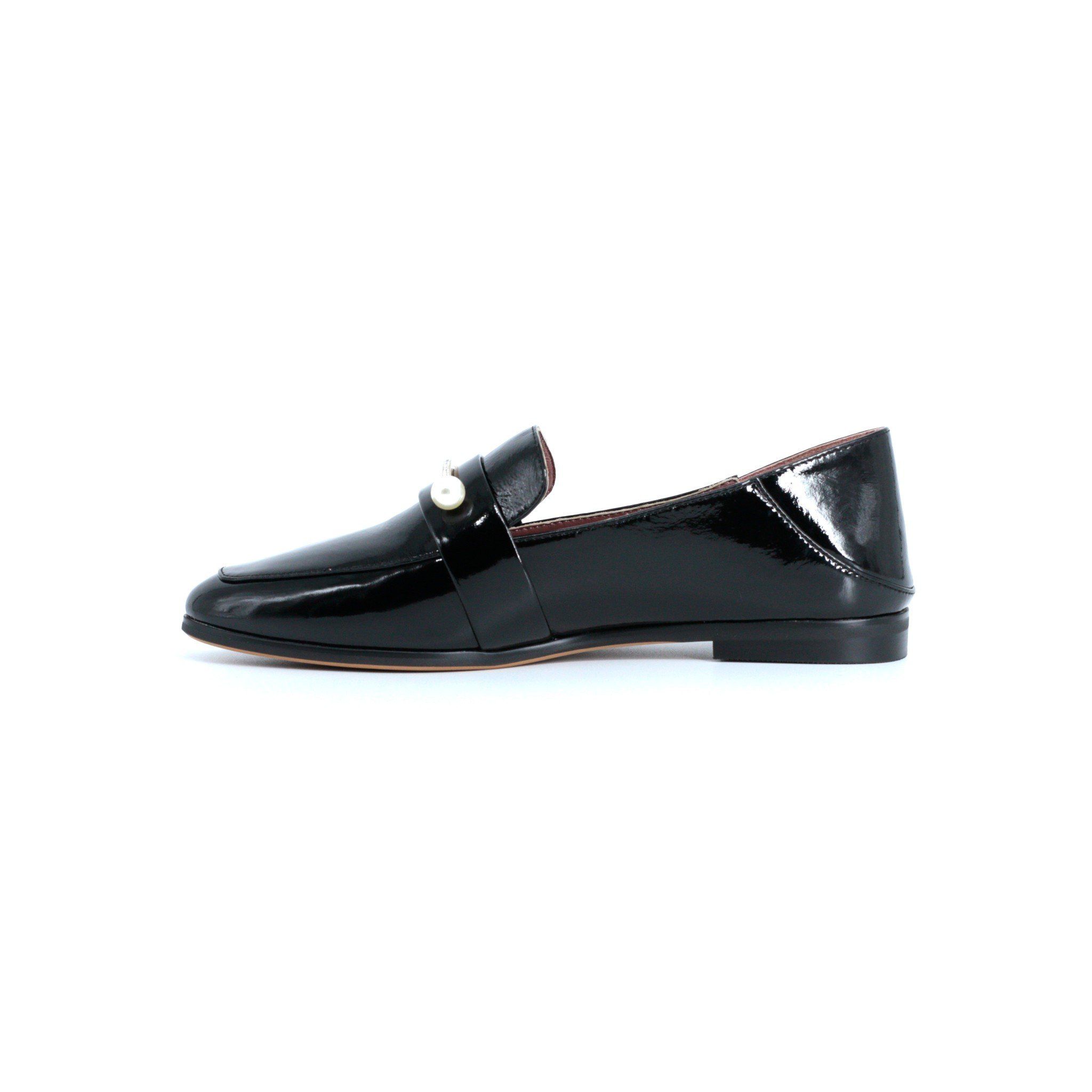 Giày Moccasin Nữ Đính Ngọc Trai Đen Bóng 693.27