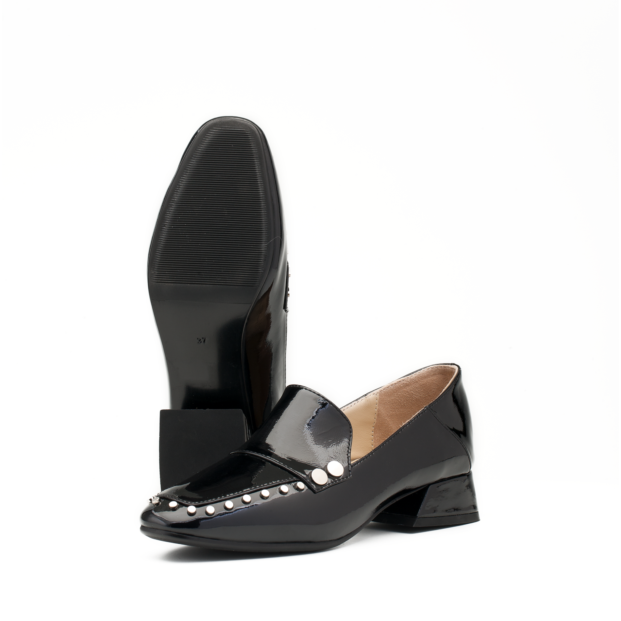 Giày Moccasin Cao Gót Đen Bóng 881.25
