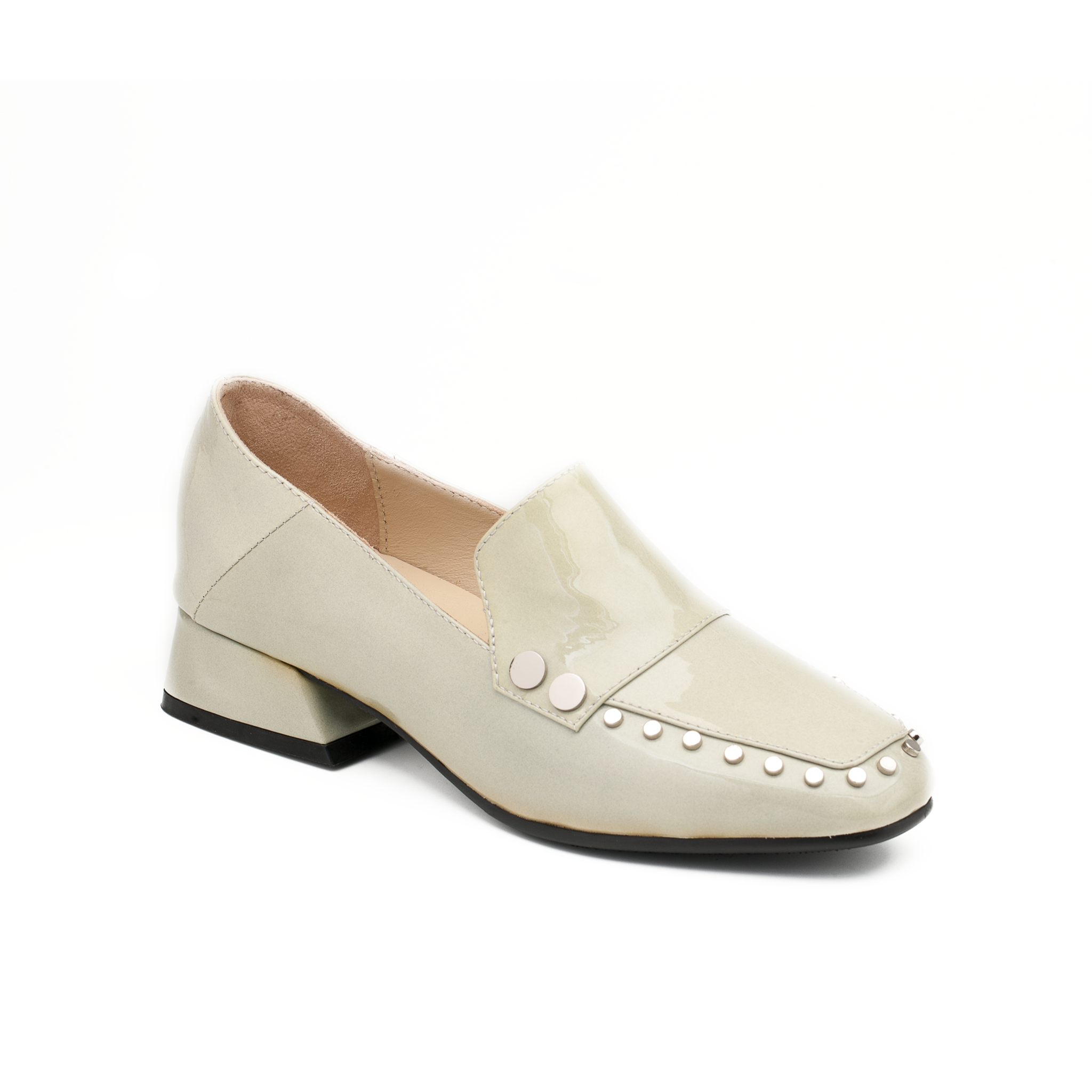 Giày Moccasin Cao Gót Da Bóng Trắng Sữa 881.28