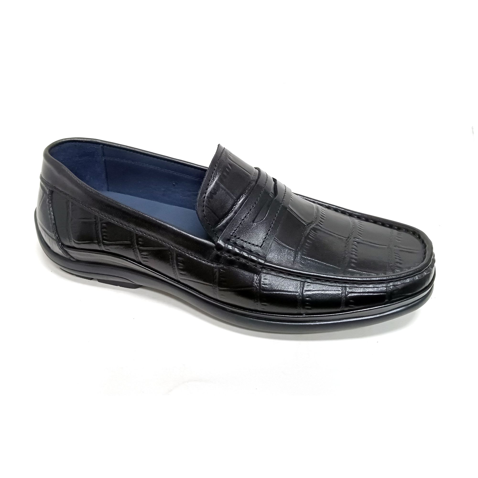 Giày Moccasin Nam Da Vân Đen 28G.23