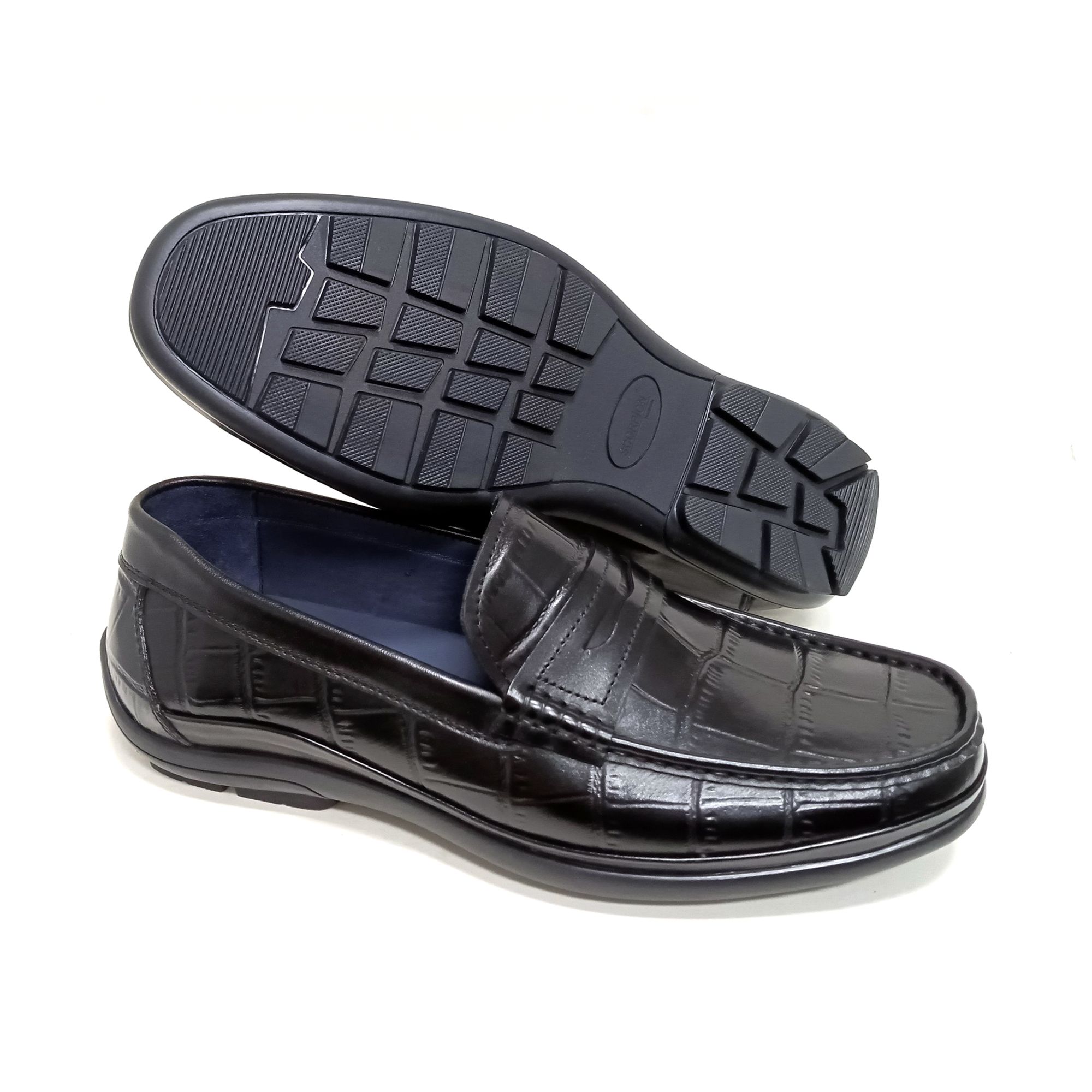 Giày Moccasin Nam Da Vân Đen 28G.23
