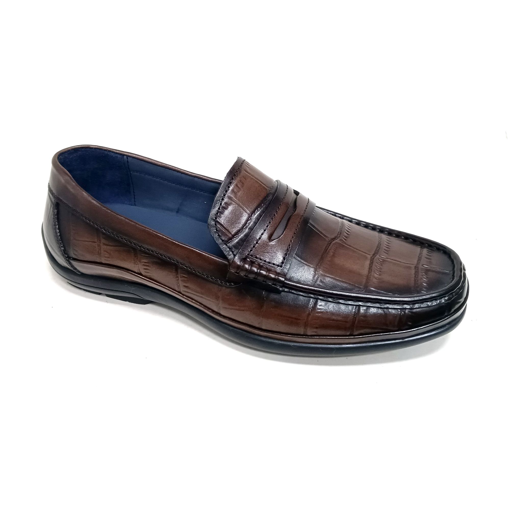 Giày Moccasin Nam Da Vân Nâu 28G.24