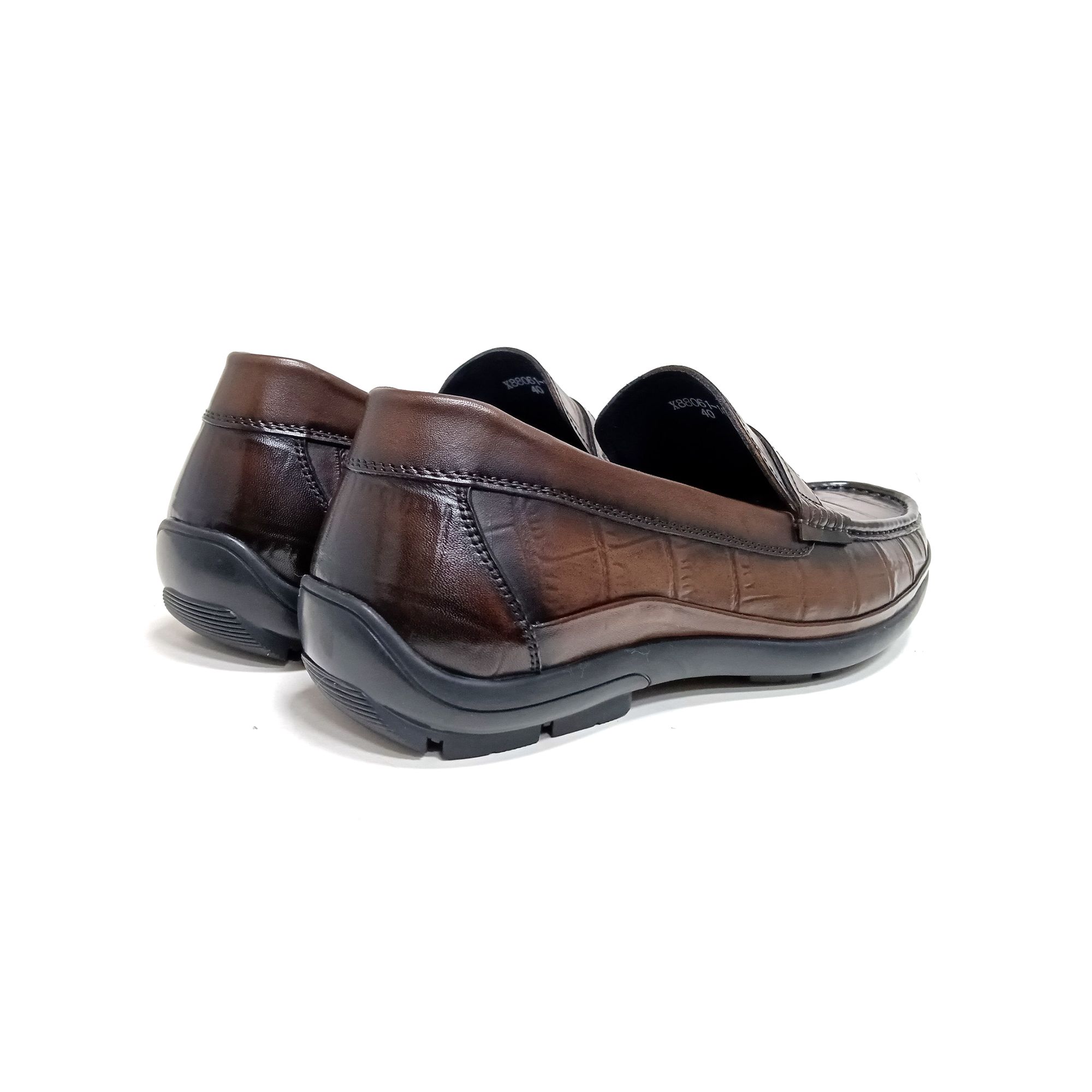 Giày Moccasin Nam Da Vân Nâu 28G.24