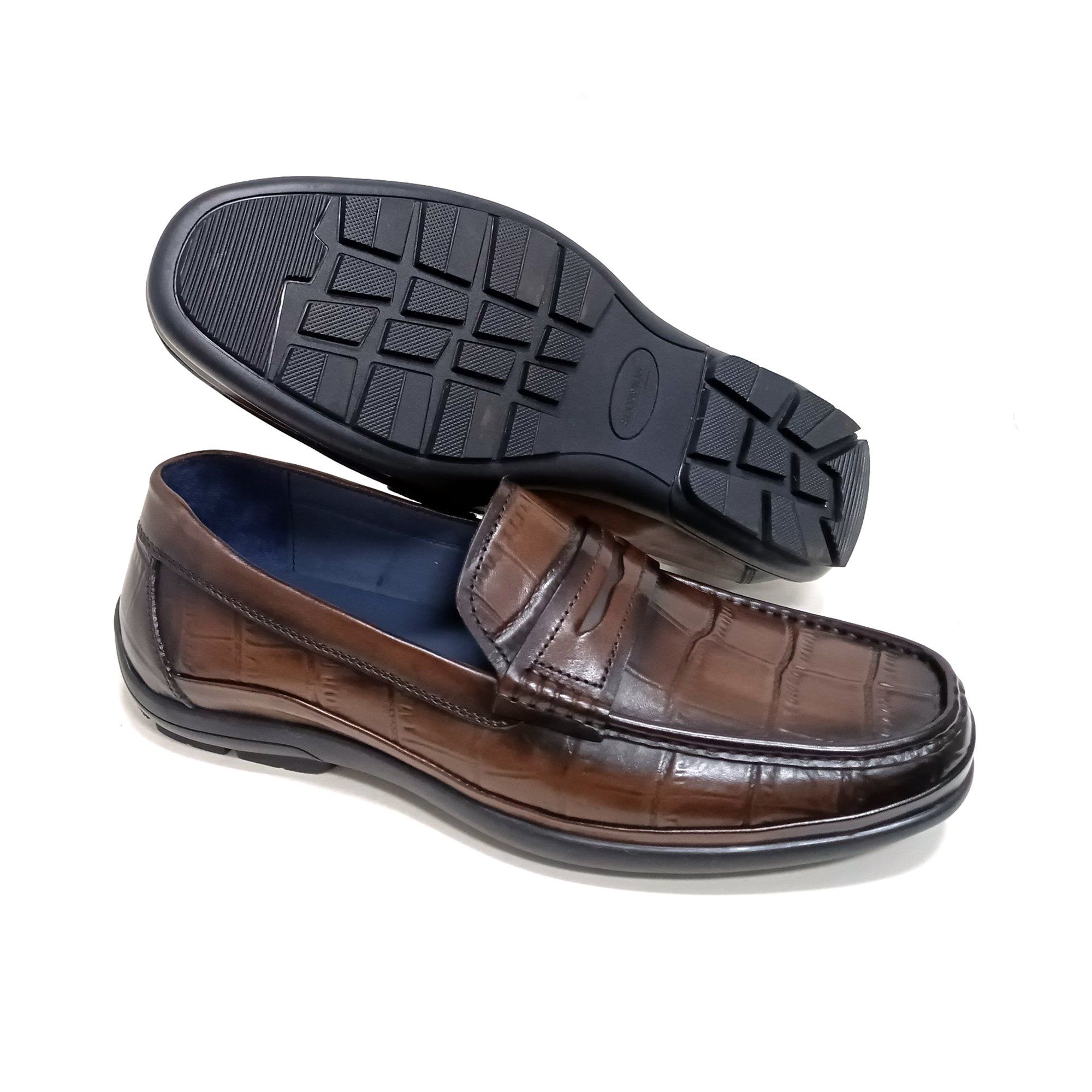 Giày Moccasin Nam Da Vân Nâu 28G.24