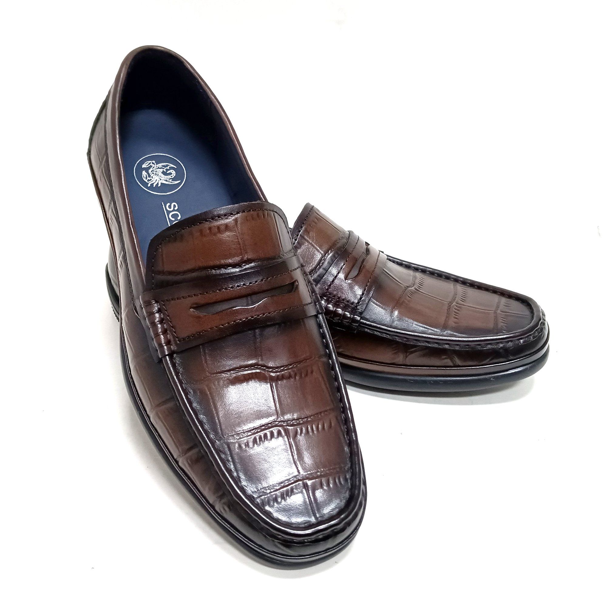 Giày Moccasin Nam Da Vân Nâu 28G.24