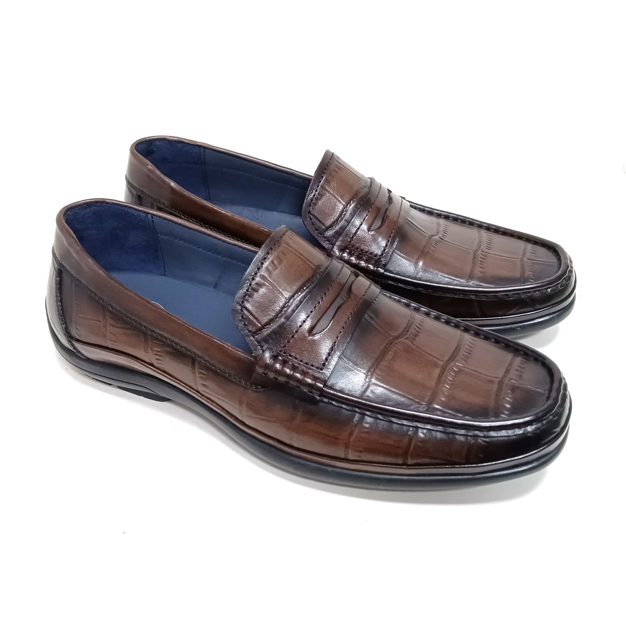 Giày Moccasin Nam Da Vân Nâu 28G.24