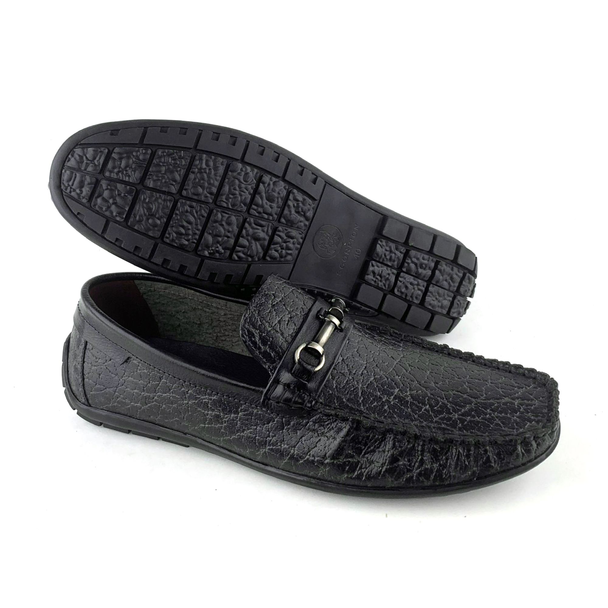 Giày Moccasin Nam Da Vân Đen 28LĐ.7