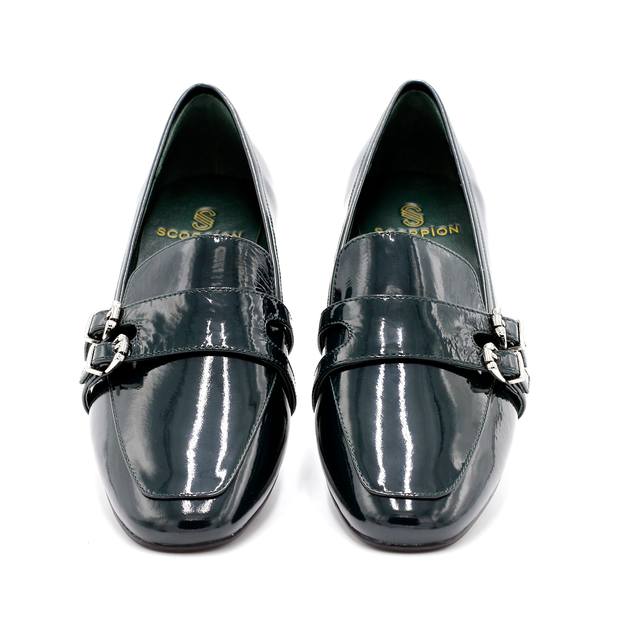 Giày Moccasin Nữ Đính Khóa Xanh Bóng 892.4