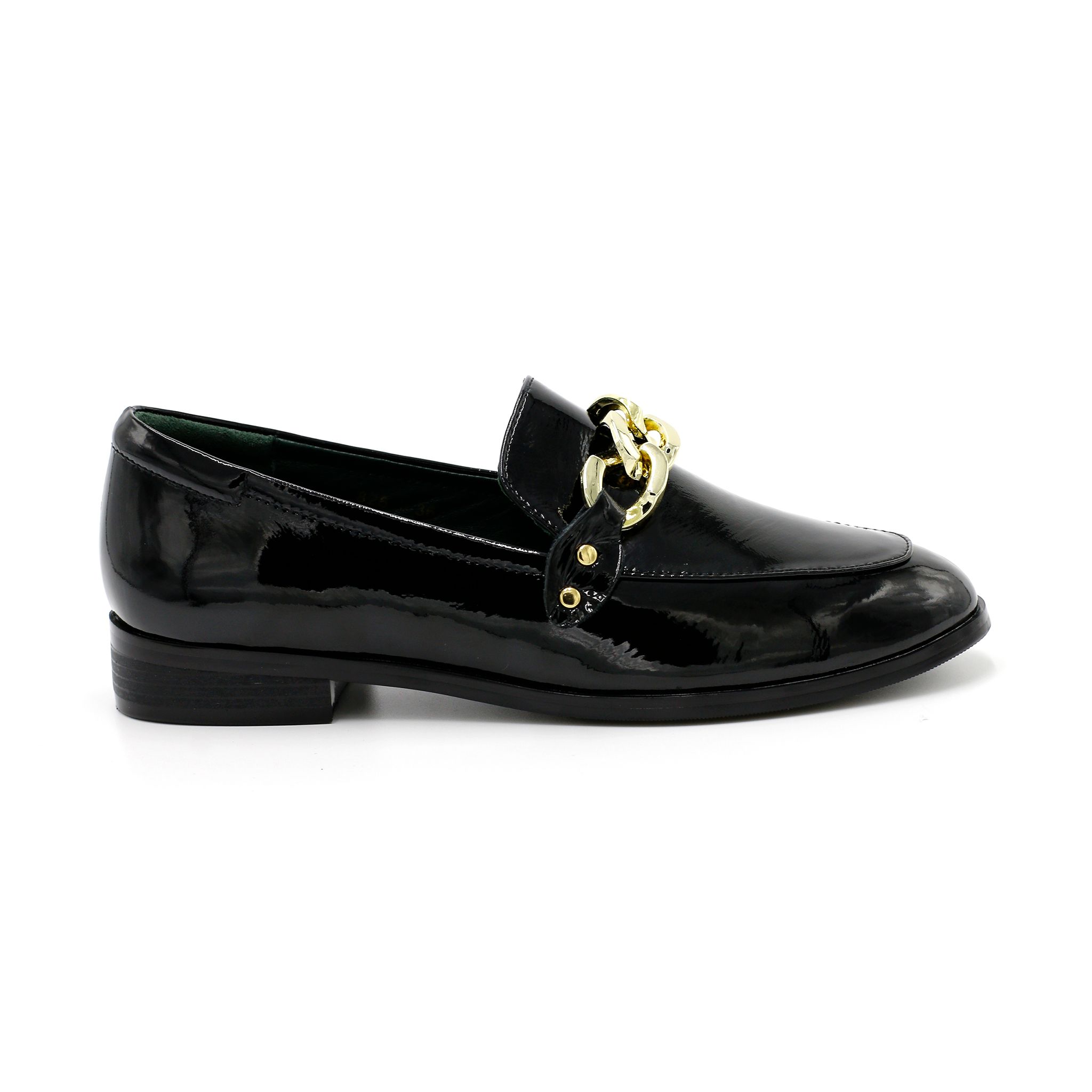 Giày Moccasin Nữ Mắt Xích Đen Bóng 892.5