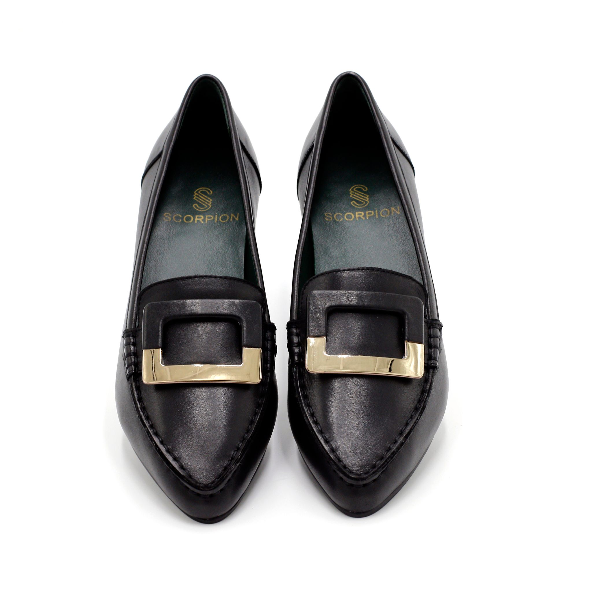 Giày Moccasin Nữ Khóa Vuông Đen 992.4