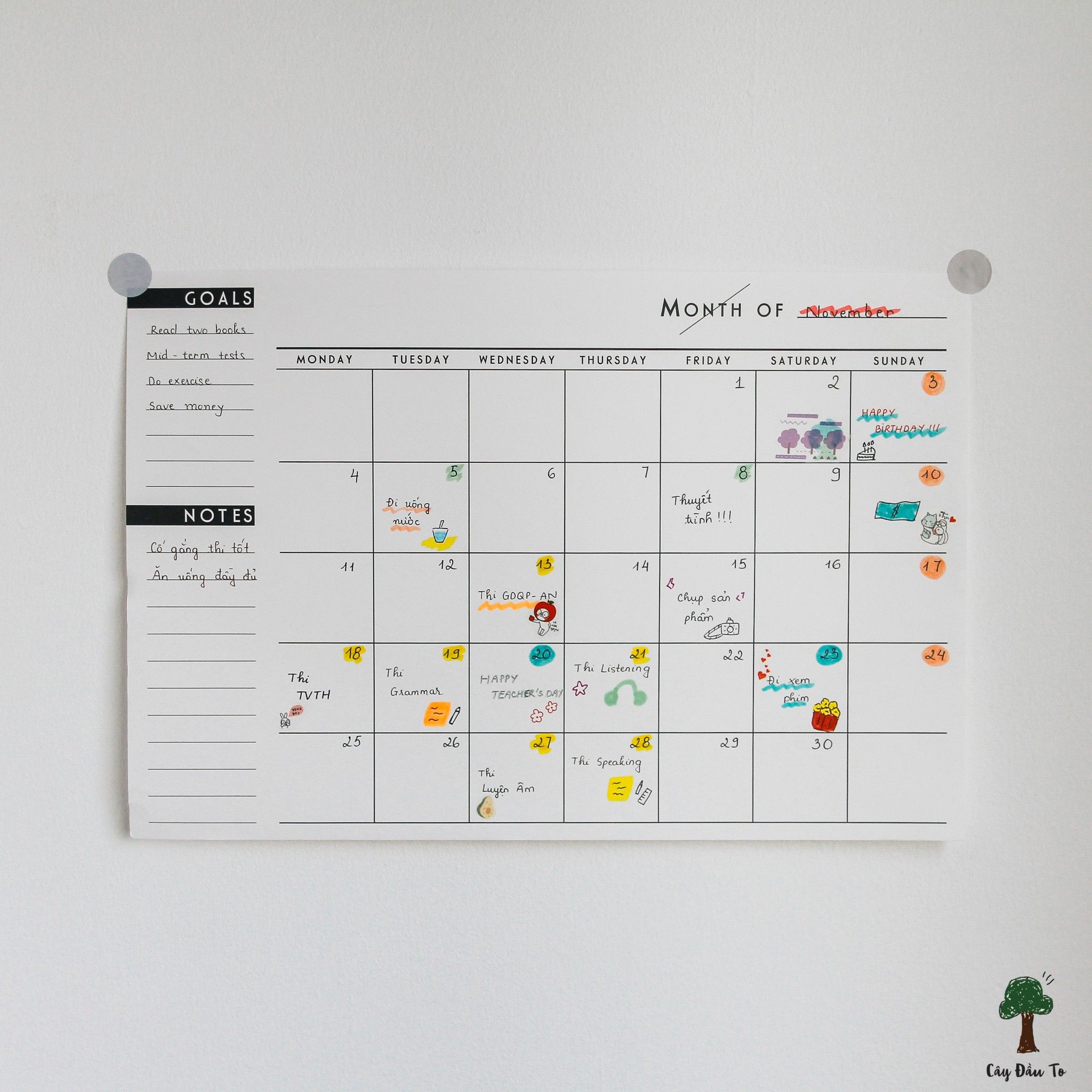 Giấy Lập Kế Hoạch Theo Tháng Và Năm One Year Planner A3