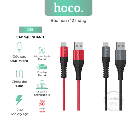 Cáp Sạc Nhanh Hoco X38 Dây Dù Micro 2.4a Dài 1.0m