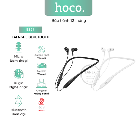 Tai Nghe Bluetooth Hoco Es51 Thể Thao 2 Bên Có Dây V5.0 Có Mic Dài 0.9m