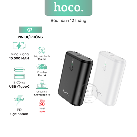 Pin Dự Phòng Hoco Q3 Polymer A+ 1 Cổng Usb 1 Cổng Type C Pd Qc3.0 20w 10000mah Đèn Led