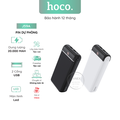 Pin Dự Phòng Hoco J59a Polymer A+ 2 Cổng Usb 2.0a 20000mah Màn Hình Led