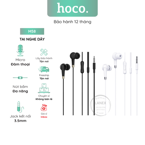 Tai Nghe Dây Hoco M58 Tpe Jack 3.5mm Có Mic Dài 1.2m