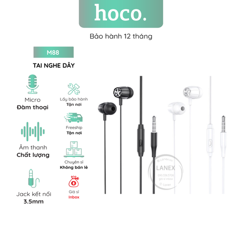 Tai Nghe Dây Hoco M88 Tpe Jack 3.5mm Có Mic Dài 1.2m