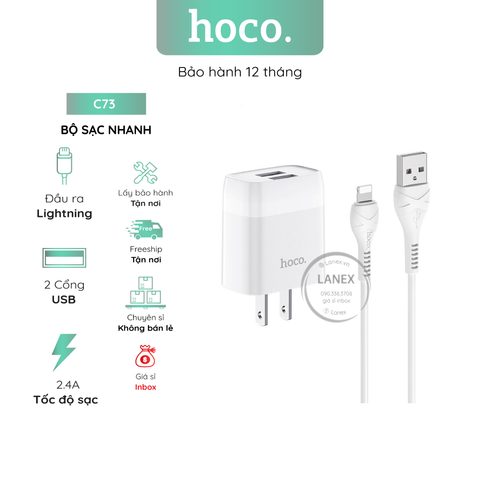 Bộ Sạc Nhanh Hoco C73 2 Cổng Usb Lightning 2.4a Dài 1.0m