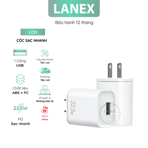 Cóc sạc Nhanh Lanex Lc51 1 Cổng Usb Qc 3.0 22.5w