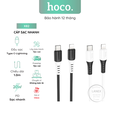 Cáp Sạc Nhanh Hoco X82 Nhựa Silicon Type C To Lightning Pd 20w Dài 1.0m