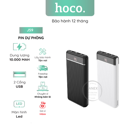 Pin Dự Phòng Hoco J59 Polymer A+ 2 Cổng Usb 2.0a 10000mah Màn Hình Led