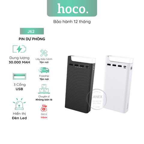 Pin Dự Phòng Hoco J62 Polymer 3 Cổng Usb 2.0a 30000mah Đèn Led