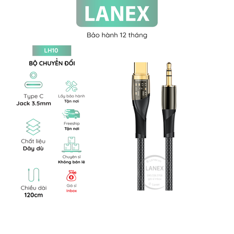 Bộ Chuyển Đổi Lanex Lh10 Cáp Audio Dây Dù Type C Đến Jack 3.5mm