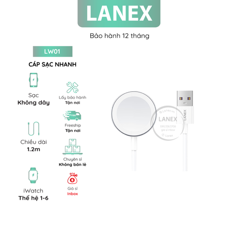 Cáp Sạc Nhanh Lanex Lw01 Nhựa Pc Apple Watch 3.5w Dài 1.2m Áp Dụng Cho Series 1 - 7