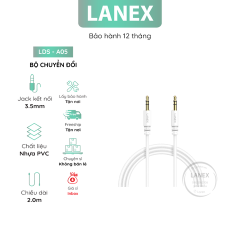 Bộ Chuyển Đổi Lanex Lds - A05 Cáp Audio Dây Pvc Jack 3.5mm Dài 2.0m