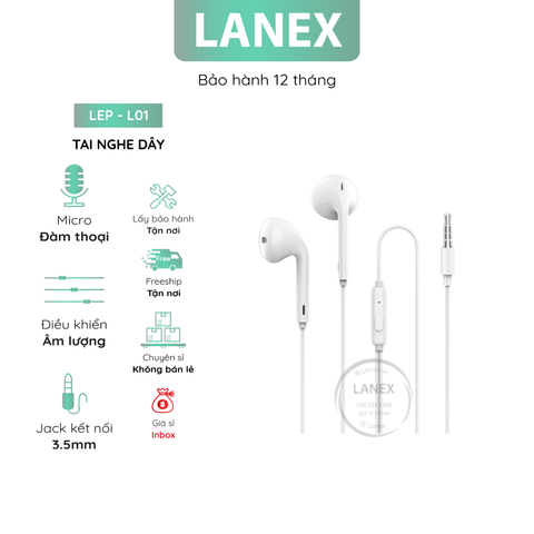 Tai Nghe Dây Lanex Lep - L01 Tpe Jack 3.5mm Có Mic Dài 1.2m