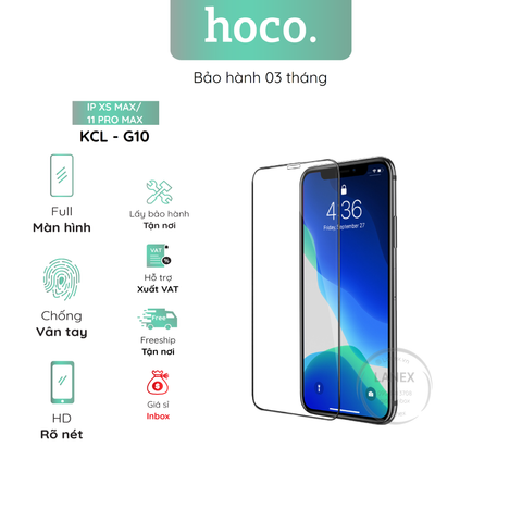 Kính Cường Lực Hoco G10 Ip Xs Max / 11 Pro Max Full Màn Hình ( Hộp 25 Miếng / Giá 1 Miếng )